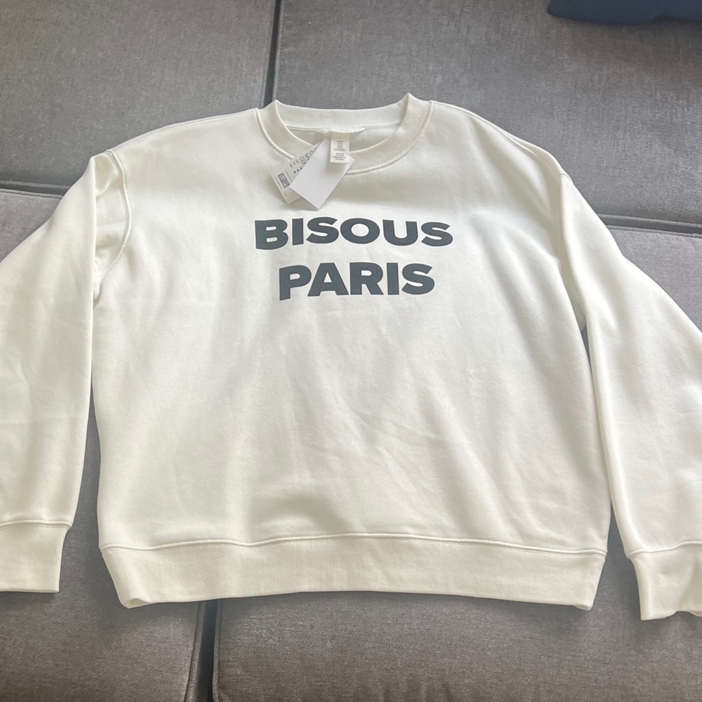H&M Cream Crewneck Sweater with Black Print